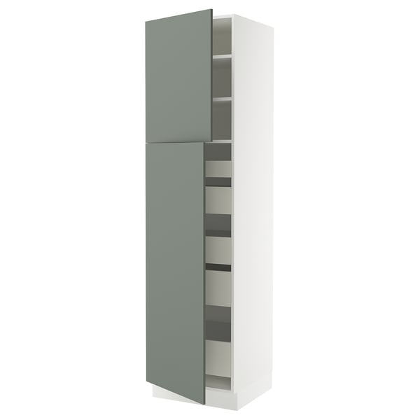 SEKTION / MAXIMERA Gabinete alto+2 prta/estantes/5 cjn, blanco/Nickebo verde grisáceo mate, 24x24x90 "