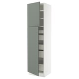 SEKTION / MAXIMERA Gabinete alto+2 prta/estantes/5 cjn, blanco/Nickebo verde grisáceo mate, 24x24x90 "