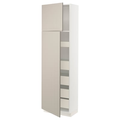 SEKTION / MAXIMERA Gabinete alto+2 prta/estantes/5 cjn, blanco/Stensund beige, 24x15x80 "
