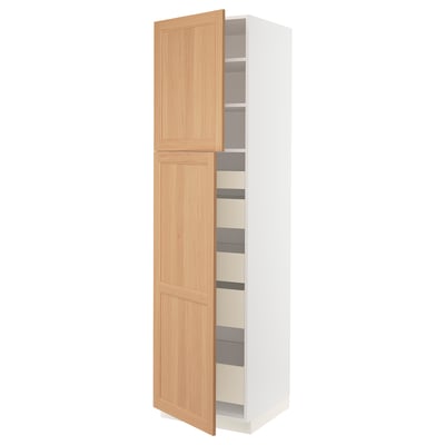 SEKTION / MAXIMERA Gabinete alto+2 prta/estantes/5 cjn, blanco/Vedhamn roble, 24x24x90 "