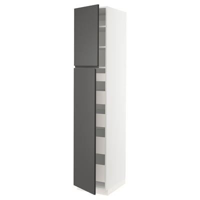 SEKTION / MAXIMERA Gabinete alto+2 prta/estantes/5 cjn, blanco/Voxtorp gris oscuro, 18x24x90 "