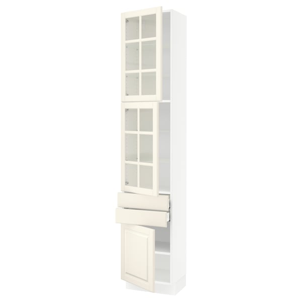 SEKTION / MAXIMERA Gabinete alto+2 prta vidrio/2cj/1pt, blanco/Bodbyn color hueso, 18x15x90 "