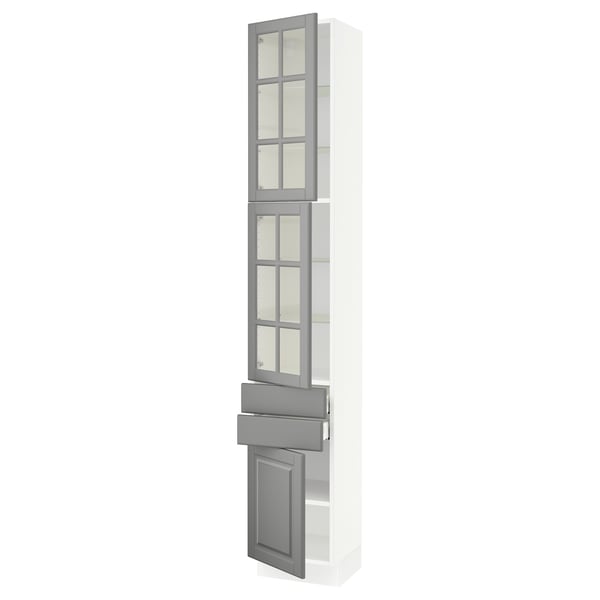 SEKTION / MAXIMERA Gabinete alto+2 prta vidrio/2cj/1pt, blanco/Bodbyn gris, 15x15x90 "