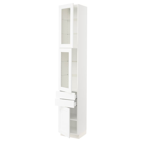 SEKTION / MAXIMERA Gabinete alto+2 prta vidrio/2cj/1pt, blanco Enköping/blanco efecto madera, 15x15x90 "