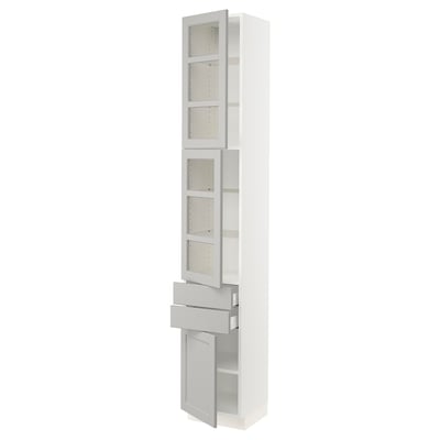 SEKTION / MAXIMERA Gabinete alto+2 prta vidrio/2cj/1pt, blanco/Lerhyttan gris claro, 15x15x90 "