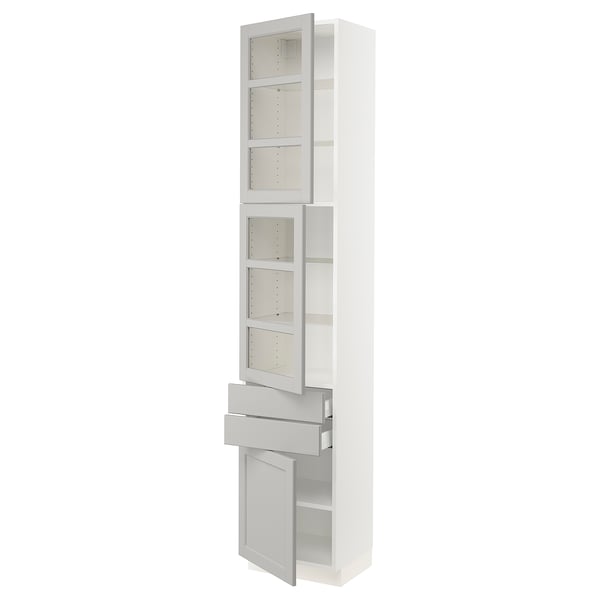 SEKTION / MAXIMERA Gabinete alto+2 prta vidrio/2cj/1pt, blanco/Lerhyttan gris claro, 18x15x90 "