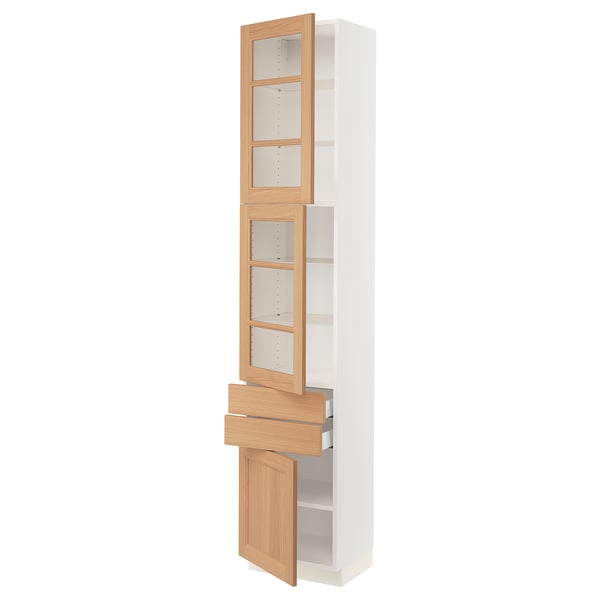 SEKTION / MAXIMERA Gabinete alto+2 prta vidrio/2cj/1pt, blanco/Vedhamn roble, 18x15x90 "