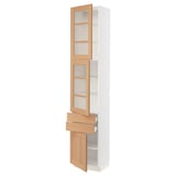 SEKTION / MAXIMERA Gabinete alto+2 prta vidrio/2cj/1pt, blanco/Vedhamn roble, 18x15x90 "