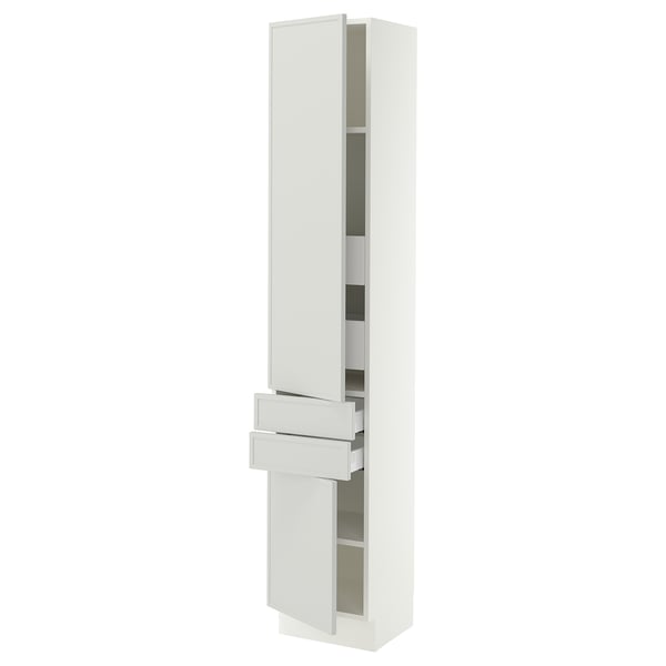 SEKTION / MAXIMERA Gabinete alto+2 puertas/2 frnt/4cjn, blanco/Aspudden gris claro, 15x15x80 "