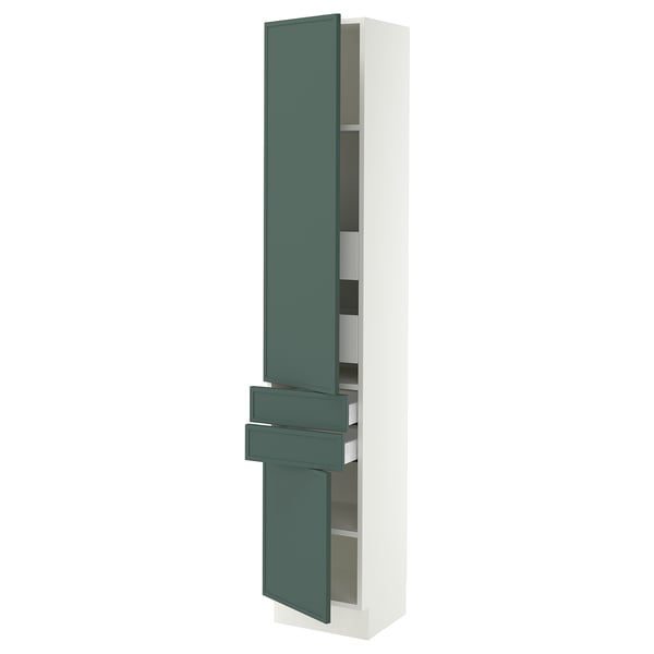 SEKTION / MAXIMERA Gabinete alto+2 puertas/2 frnt/4cjn, blanco/Aspudden gris verdoso oscuro, 15x15x80 "