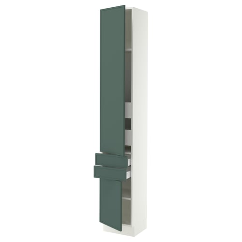 SEKTION / MAXIMERA Gabinete alto+2 puertas/2 frnt/4cjn, blanco/Aspudden gris verdoso oscuro, 15x15x90 "