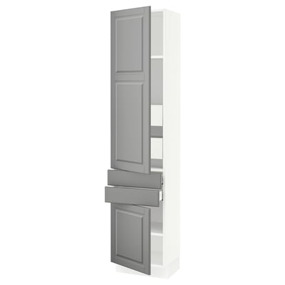 SEKTION / MAXIMERA Gabinete alto+2 puertas/2 frnt/4cjn, blanco/Bodbyn gris, 18x15x80 "