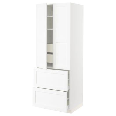 SEKTION / MAXIMERA Gabinete alto+2 puertas/2 frnt/4cjn, blanco Enköping/blanco efecto madera, 30x24x80 "