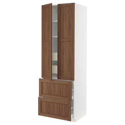 SEKTION / MAXIMERA Gabinete alto+2 puertas/2 frnt/4cjn, blanco Enköping/marrón efecto de nogal, 30x24x90 "