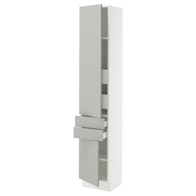 SEKTION / MAXIMERA Gabinete alto+2 puertas/2 frnt/4cjn, blanco/Havstorp gris claro, 15x15x80 "