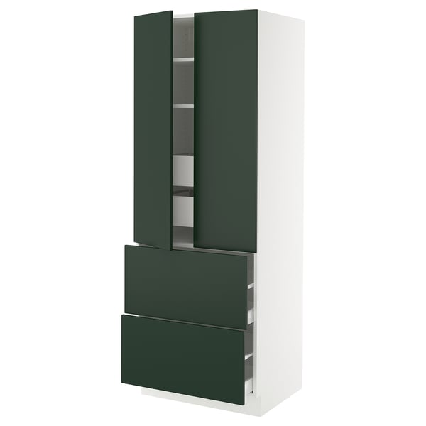 SEKTION / MAXIMERA Gabinete alto+2 puertas/2 frnt/4cjn, blanco/Havstorp verde oscuro, 30x24x80 "