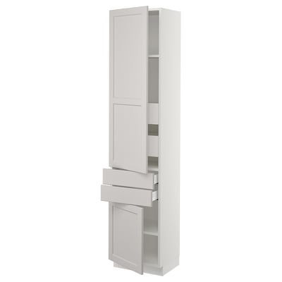 SEKTION / MAXIMERA Gabinete alto+2 puertas/2 frnt/4cjn, blanco/Lerhyttan gris claro, 18x15x80 "