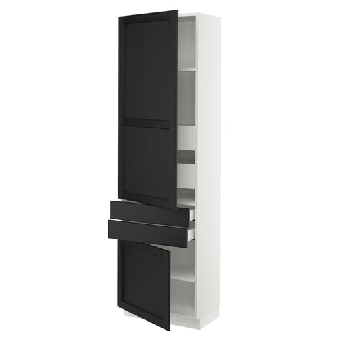 SEKTION / MAXIMERA Gabinete alto+2 puertas/2 frnt/4cjn, blanco/Lerhyttan teñido en negro, 24x15x80 "