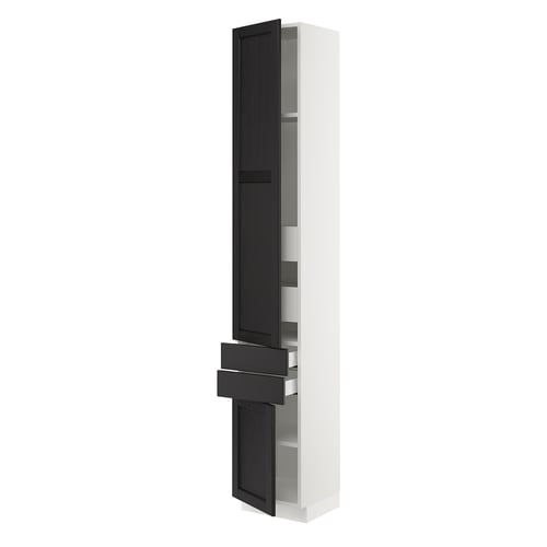 SEKTION / MAXIMERA Gabinete alto+2 puertas/2 frnt/4cjn, blanco/Lerhyttan teñido en negro, 15x15x90 "