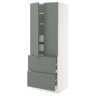 SEKTION / MAXIMERA Gabinete alto+2 puertas/2 frnt/4cjn, blanco/Nickebo verde grisáceo mate, 30x24x80 "