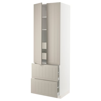 SEKTION / MAXIMERA Gabinete alto+2 puertas/2 frnt/4cjn, blanco/Stensund beige, 30x24x90 "