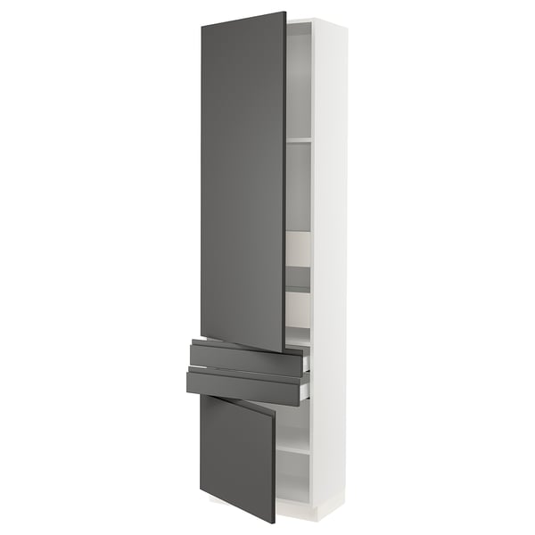 SEKTION / MAXIMERA Gabinete alto+2 puertas/2 frnt/4cjn, blanco/Voxtorp gris oscuro, 24x15x90 "