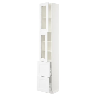 SEKTION / MAXIMERA Gabinete alto+2 puertas vidrio/2 cj, blanco/Axstad blanco mate, 15x15x90 "