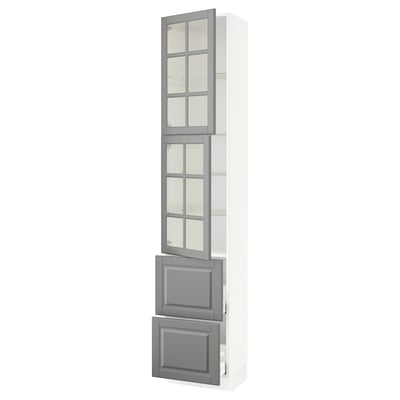 SEKTION / MAXIMERA Gabinete alto+2 puertas vidrio/2 cj, blanco/Bodbyn gris, 18x15x90 "