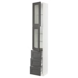 SEKTION / MAXIMERA Gabinete alto+2 puertas vidrio/3 cj, blanco/Axstad gris oscuro, 15x15x90 "