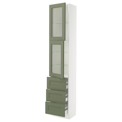 SEKTION / MAXIMERA Gabinete alto+2 puertas vidrio/3 cj, blanco/Axstad gris-verde, 18x15x90 "