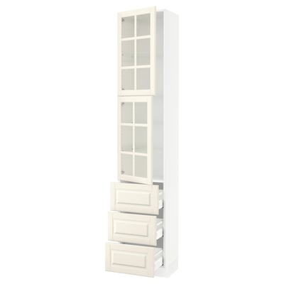 SEKTION / MAXIMERA Gabinete alto+2 puertas vidrio/3 cj, blanco/Bodbyn color hueso, 18x15x90 "