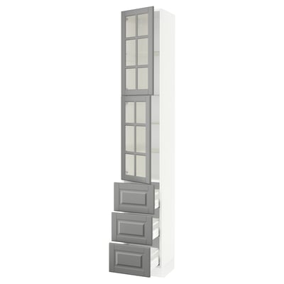 SEKTION / MAXIMERA Gabinete alto+2 puertas vidrio/3 cj, blanco/Bodbyn gris, 15x15x90 "