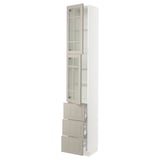 SEKTION / MAXIMERA Gabinete alto+2 puertas vidrio/3 cj, blanco/Stensund beige, 15x15x90 "
