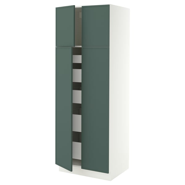 SEKTION / MAXIMERA Gabinete alto+4 puertas vidrio/5 cj, blanco/Aspudden gris verdoso oscuro, 30x24x80 "