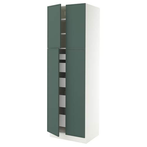 SEKTION / MAXIMERA Gabinete alto+4 puertas vidrio/5 cj, blanco/Aspudden gris verdoso oscuro, 30x24x90 "