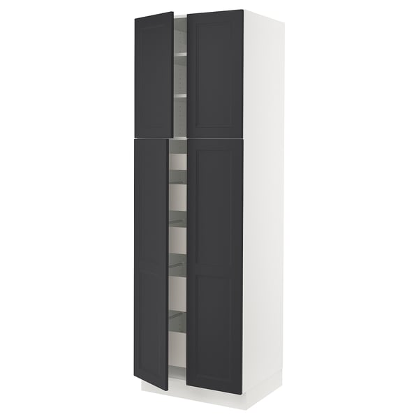 SEKTION / MAXIMERA Gabinete alto+4 puertas vidrio/5 cj, blanco Axstad/mate azul, 30x24x90 "