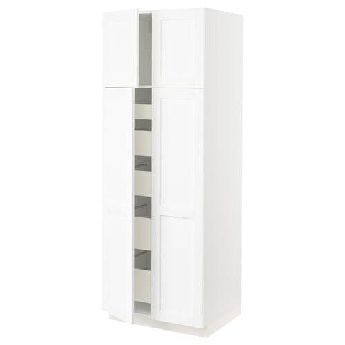 SEKTION / MAXIMERA Gabinete alto+4 puertas vidrio/5 cj, blanco Enköping/blanco efecto madera, 30x24x80 "
