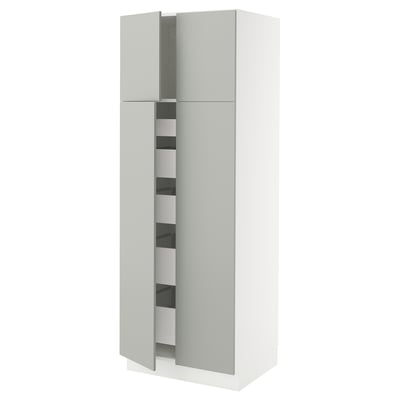 SEKTION / MAXIMERA Gabinete alto+4 puertas vidrio/5 cj, blanco/Havstorp gris claro, 30x24x80 "