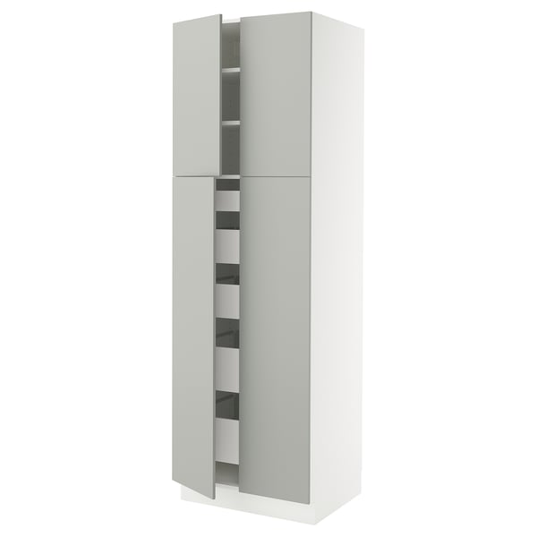 SEKTION / MAXIMERA Gabinete alto+4 puertas vidrio/5 cj, blanco/Havstorp gris claro, 30x24x90 "