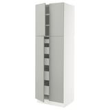 SEKTION / MAXIMERA Gabinete alto+4 puertas vidrio/5 cj, blanco/Havstorp gris claro, 30x24x90 "