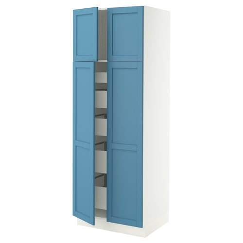 SEKTION / MAXIMERA Gabinete alto+4 puertas vidrio/5 cj, blanco/Lerhyttan azul, 30x24x80 "