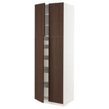 SEKTION / MAXIMERA Gabinete alto+4 puertas vidrio/5 cj, blanco/Sinarp marrón, 30x24x90 "