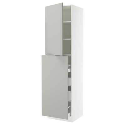 SEKTION / MAXIMERA Gabinete alto+4cjn/1pt/2stnt xtrbl, blanco/Havstorp gris claro, 24x24x90 "