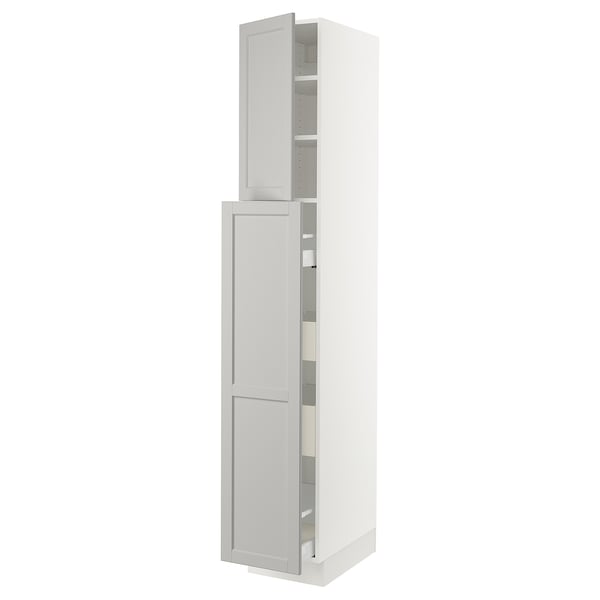 SEKTION / MAXIMERA Gabinete alto+4cjn/1pt/2stnt xtrbl, blanco/Lerhyttan gris claro, 15x24x90 "