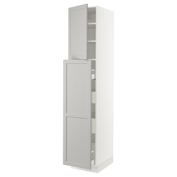 SEKTION / MAXIMERA Gabinete alto+4cjn/1pt/2stnt xtrbl, blanco/Lerhyttan gris claro, 18x24x90 "