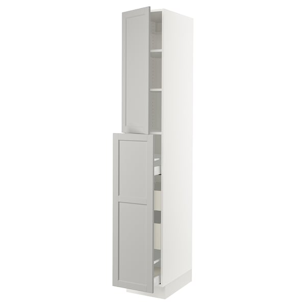 SEKTION / MAXIMERA Gabinete alto+4cjn/1pt/2stnt xtrbl, blanco/Lerhyttan gris claro, 15x24x90 "