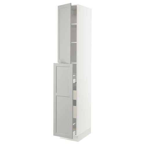 SEKTION / MAXIMERA Gabinete alto+4cjn/1pt/2stnt xtrbl, blanco/Lerhyttan gris claro, 15x24x90 "