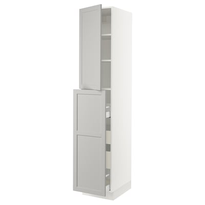 SEKTION / MAXIMERA Gabinete alto+4cjn/1pt/2stnt xtrbl, blanco/Lerhyttan gris claro, 18x24x90 "