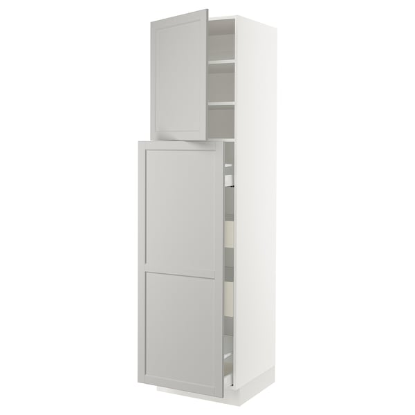 SEKTION / MAXIMERA Gabinete alto+4cjn/1pt/2stnt xtrbl, blanco/Lerhyttan gris claro, 24x24x90 "