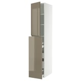 SEKTION / MAXIMERA Gabinete alto+4cjn/1pt/2stnt xtrbl, blanco/Voxtorp marrón grisáceo oscuro alto brillo, 18x24x90 "
